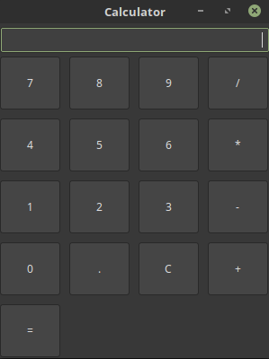 Calculator GUI window with buttons and actions